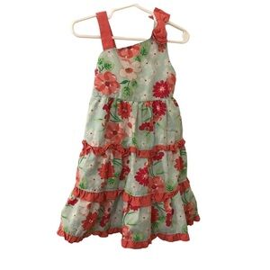 3/$15 Penelope Mack kids girls green and coral floral print dress size 3T